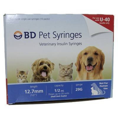 BD U-40 Pet Syringes 1/2ml, 29G, 1/2Inch, 100ct, Half Unit Scale