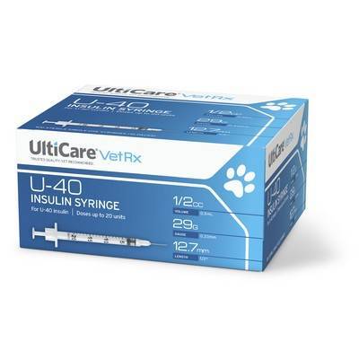 UltiCare VetRx U-40 Insulin Syringes 1/2cc, 29G, 1/2 inch, 100ct