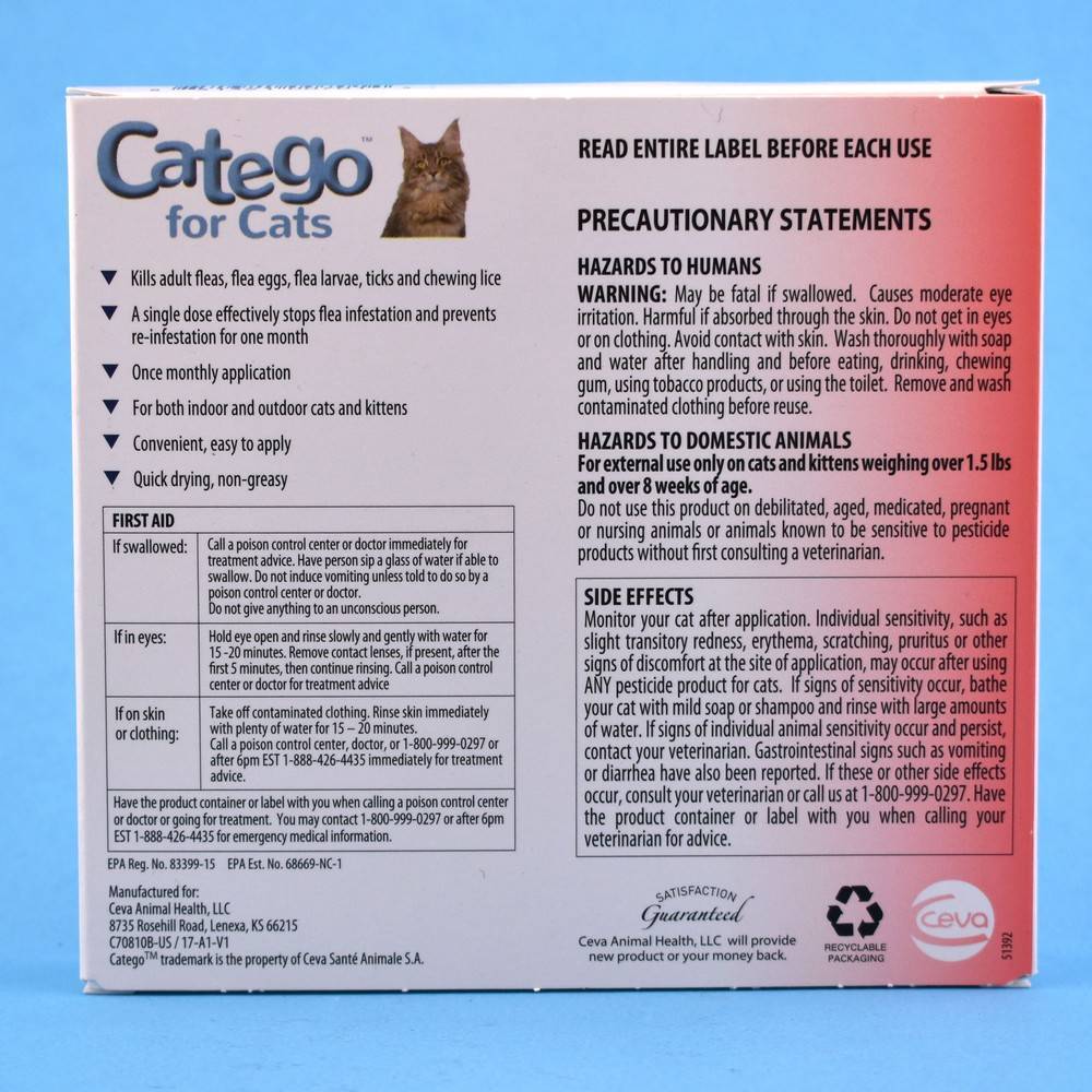 Catego for Cats Monthly Flea Preventative for Cats VetRxDirect