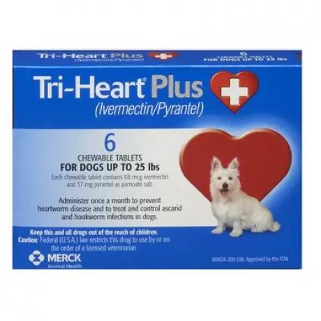 Tri-Heart Plus Chewable Tablets for Dogs - Up to 25 lbs, 6 Month Supply