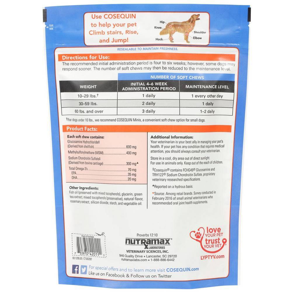 Cosequin Soft Chews MSM Plus Omega3s for Dogs VetRxDirect