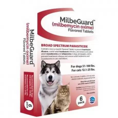 MilbeGuard Heartworm Flavored Tablets - for Dogs 51-100 lbs or Cats 12.1-25 lbs, 6 Month Supply