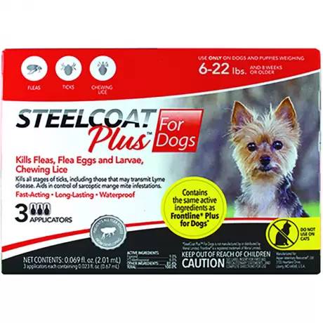 Steelcoat Plus for Dogs Kills Fleas and Ticks - 6-22 lbs, 3 Month Supply