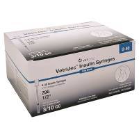 VetriJec U-40 Insulin Syringes 3/10cc, 29G, 1/2 inch, 100ct, Half Unit Markings; ?>