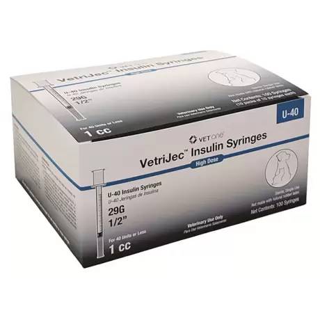 VetriJec U-40 Insulin Syringes for Cat and Dogs - 1cc, 29G, 1/2 inch, 100ct