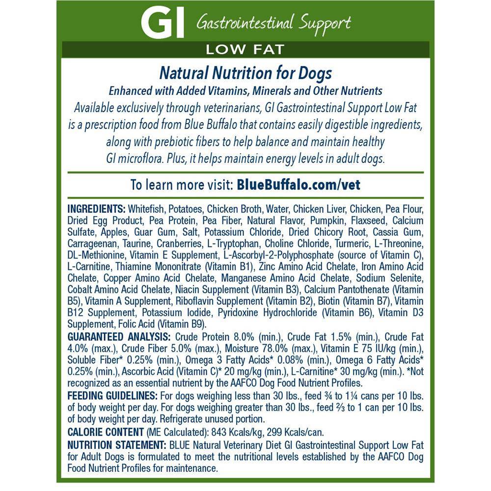 GI Gastrointestinal Support Low Fat for Dogs Natural Veterinary Diet