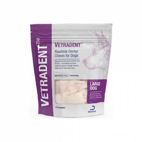 Vetradent - 30 Rawhide Dental Chews for Large Dogs with Biotrate
