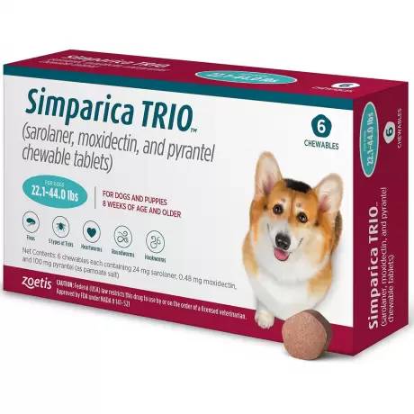 Simparica Trio - for Dogs 22.1-44 lbs, 6 Chewables