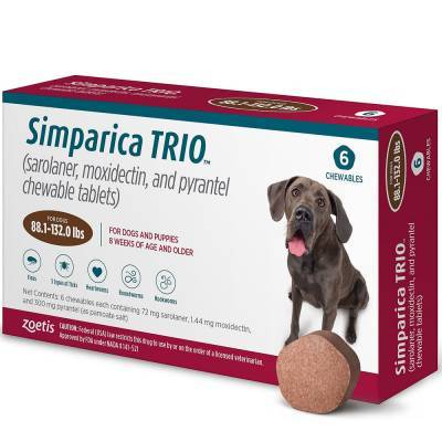 Simparica Trio for Dogs 88.1-132 lbs, 6 Chewables