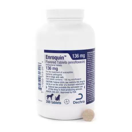 Enroquin (enrofloxacin) - Antibacterial for Dogs and Cats 136mg Flavored Tablet