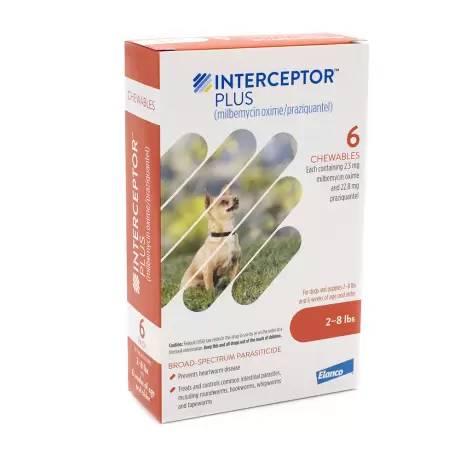 Interceptor Plus Chewables - for Dogs 2-8 lbs, 6 Month Supply Heartworm and Dewormer