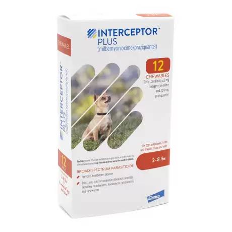 Interceptor Plus Chewables - for Dogs 2-8 lbs, 12 Month Supply Heartworm and Dewormer