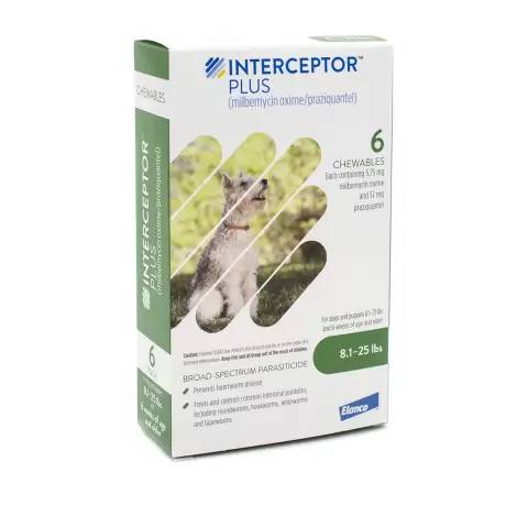 Interceptor Plus Chewables - for Dogs 8.1-25 lbs, 6 Month Supply Heartworm and Dewormer