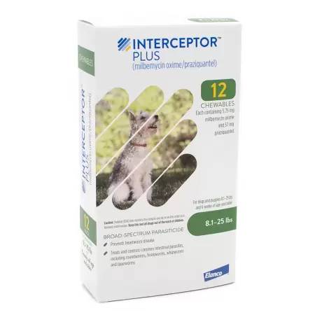 Interceptor Plus Chewables - for Dogs 8.1-25 lbs, 12 Month Supply Heartworm and Dewormer