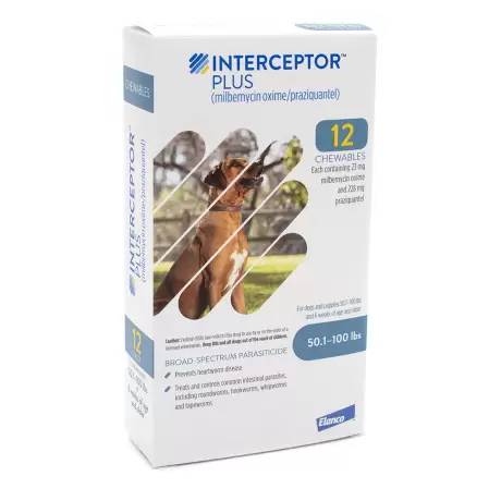 Interceptor Plus Chewables - for Dogs 50.1-100 lbs, 12 Month Supply Heartworm and Dewormer