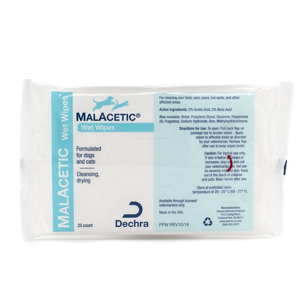 DermaPet MalAcetic Wet Wipes/Dry Bath for Cats and Dogs 6in x 8in, 25ct
