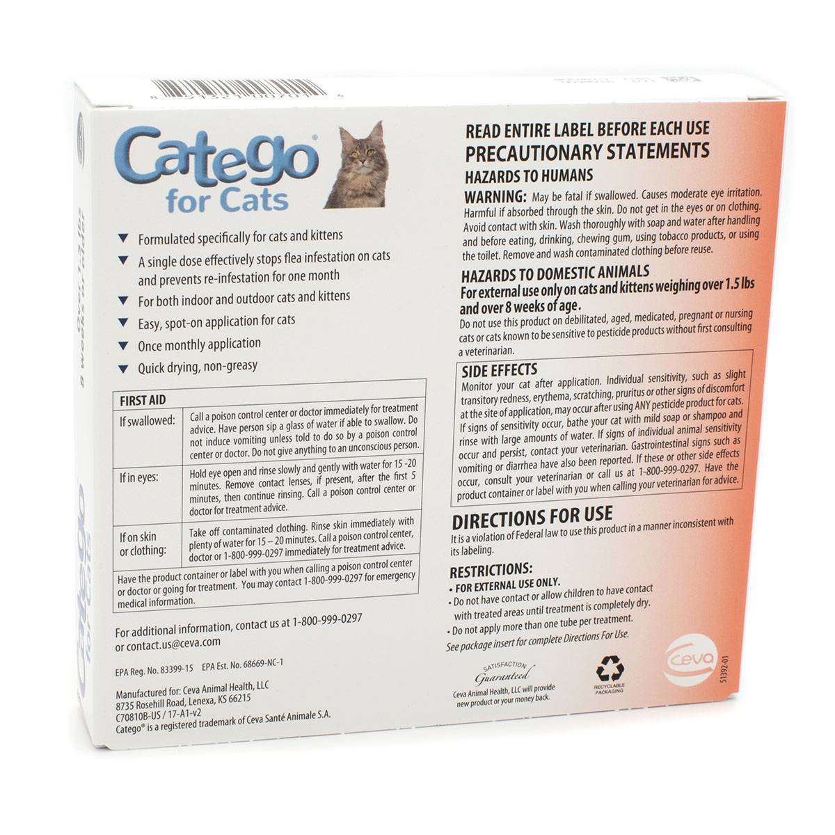 Catego for Cats Monthly Flea Preventative for Cats VetRxDirect