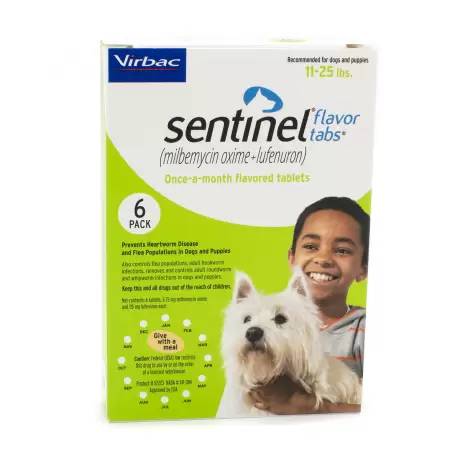 Sentinel Flavor Tabs for Dogs - 11-25 lbs, 6 Month Supply Heartworm and Flea Preventative