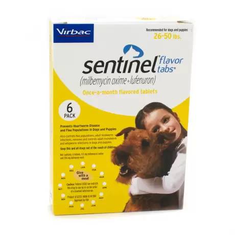 Sentinel Flavor Tabs for Dogs - 26-50lbs, 6 Month Supply Heartworm and Flea Preventative