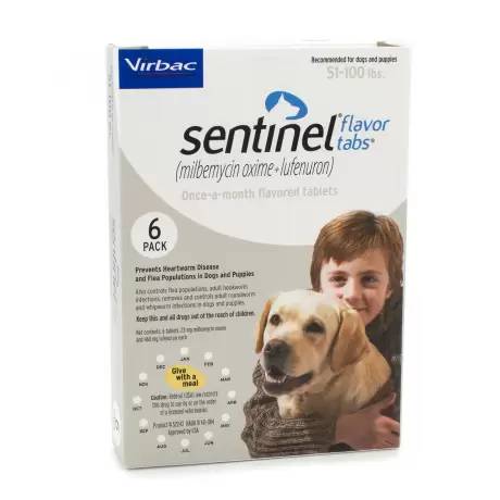 Sentinel Flavor Tabs for Dogs - 51-100 lbs, 6 Month Supply Heartworm and Flea Preventative