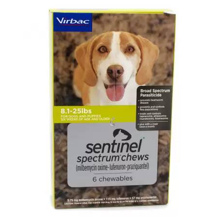 Sentinel Spectrum for Dogs - 8.1-25 lbs, 6 Month Supply Heartworm and Flea Preventative Dewormer
