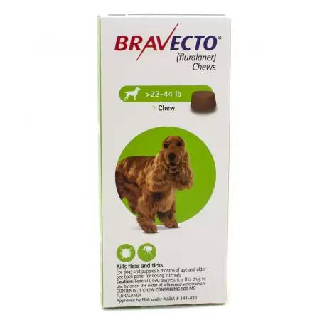 Bravecto (fluralaner) Chews for Dogs - 500mg, 22.1-44lb, 1 Pack Kills Fleas and Ticks