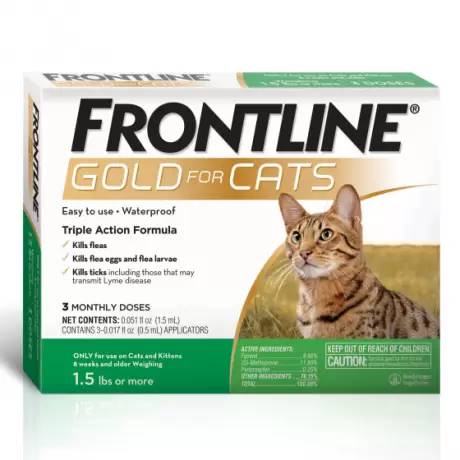 Frontline GOLD - for Cats 1.5 lbs or more, 3 Monthly Doses Kills Fleas and Ticks