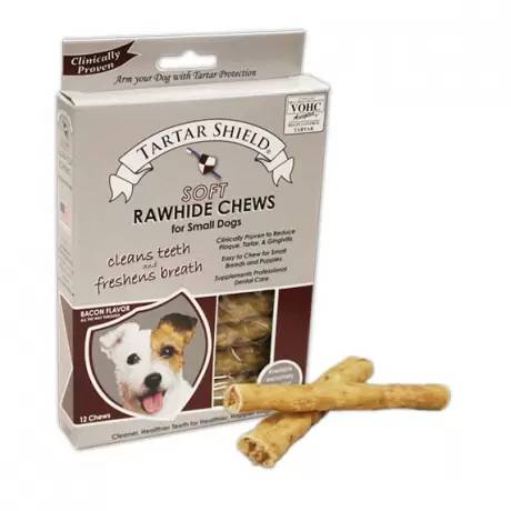Tartar Shield - Small Dogs, 12 Soft Rawhide Chews Veterinary Accepted