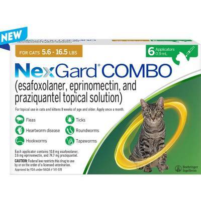 NexGard Combo for Cats 5.6-16.5 lbs, 6 Month Supply