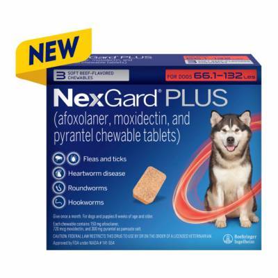 NexGard PLUS Chewables for Dogs 66.1-132 lbs, 3 Month Supply