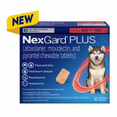 NexGard PLUS Chewables for Dogs 66.1-132 lbs, 6 Month Supply