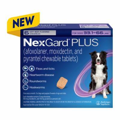 NexGard PLUS Chewables for Dogs 33.1-66 lbs, 6 Month Supply