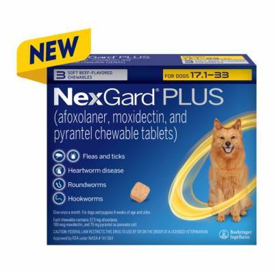 NexGard PLUS Chewables for Dogs 17.1-33 lbs, 3 Month Supply