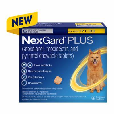 NexGard PLUS Chewables for Dogs 17.1-33 lbs, 6 Month Supply