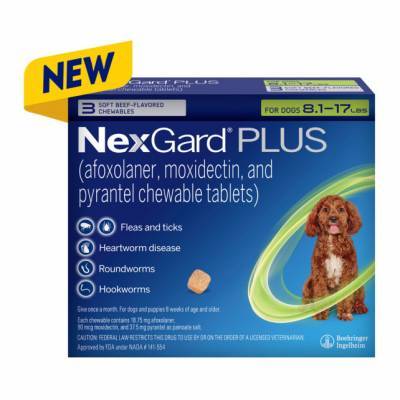 NexGard PLUS Chewables for Dogs 8.1-17 lbs, 3 Month Supply