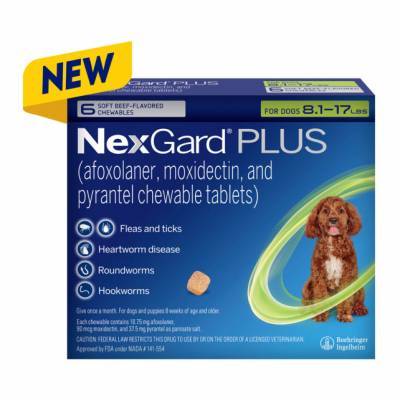 NexGard PLUS Chewables for Dogs 8.1-17 lbs, 6 Month Supply
