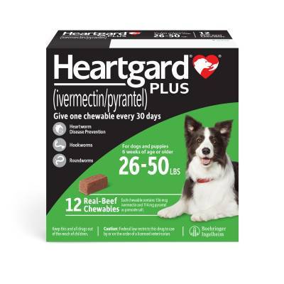 Heartgard PLUS Chewables for Dogs 26-50 lbs, 12 Month Supply