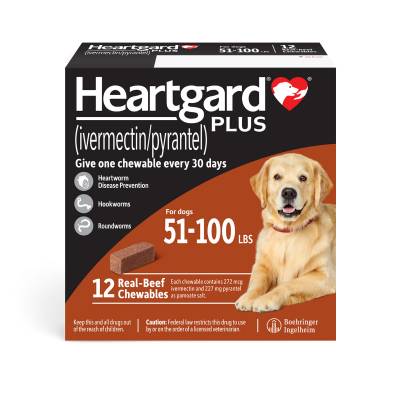 Heartgard PLUS Chewables for Dogs 51-100 lbs, 12 Month Supply