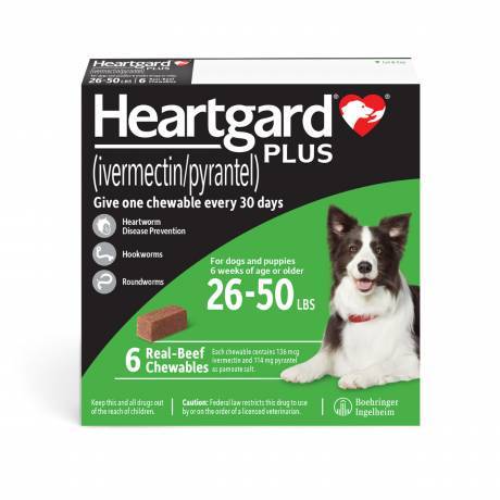 Heartgard PLUS Chewables for Dogs 26-50 lbs, 6 month supply