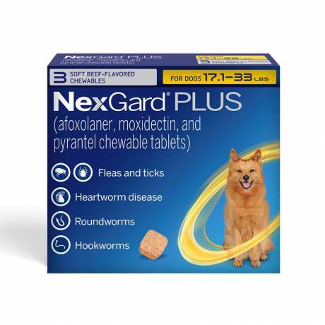 NexGard PLUS chewables for Dogs for prevention of parasites, Medium Dogs 17.1-33 lbs, 3 chewables