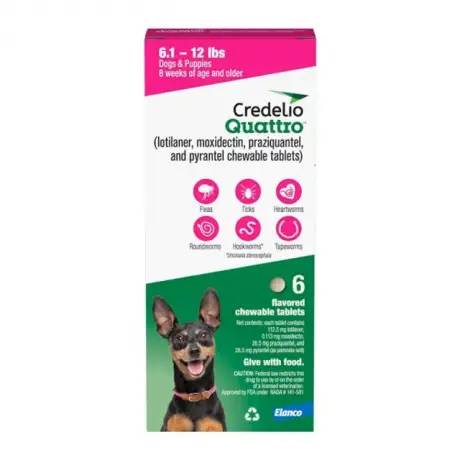 Credelio Quattro for Dogs 6.1-12 lbs (112.5mg), 6 Chewable Tablets