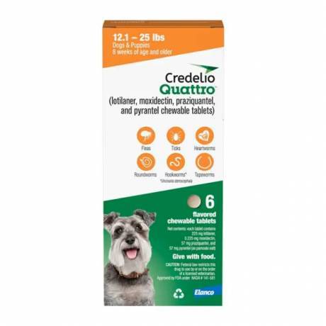 Credelio Quattro for Dogs 12.1-25 lbs (225mg), 6 Chewable Tablets