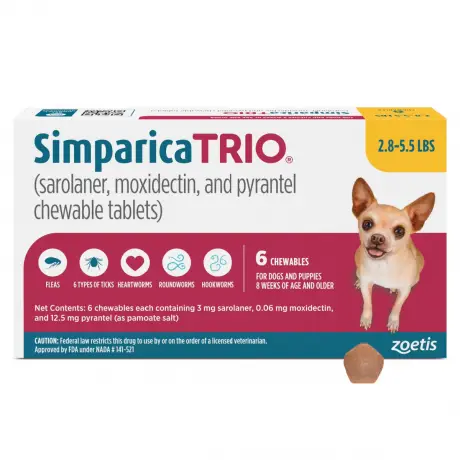Simparica Trio - for Dogs 2.8-5.5 lbs, 6 Chewables