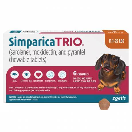Simparica Trio - for Dogs 11.1-22 lbs, 6 Chewables