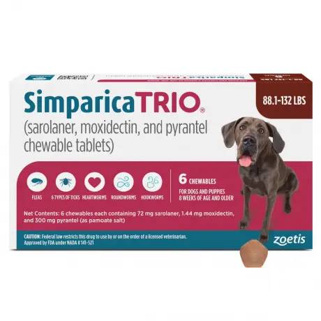 Simparica Trio - for Dogs 88.1-132 lbs, 6 Chewables